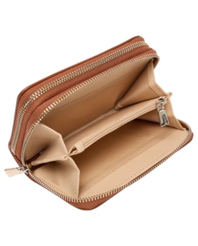 Portafoglio Guess Donna Amorette Doppia Zip Line Logo Leather Cognac
