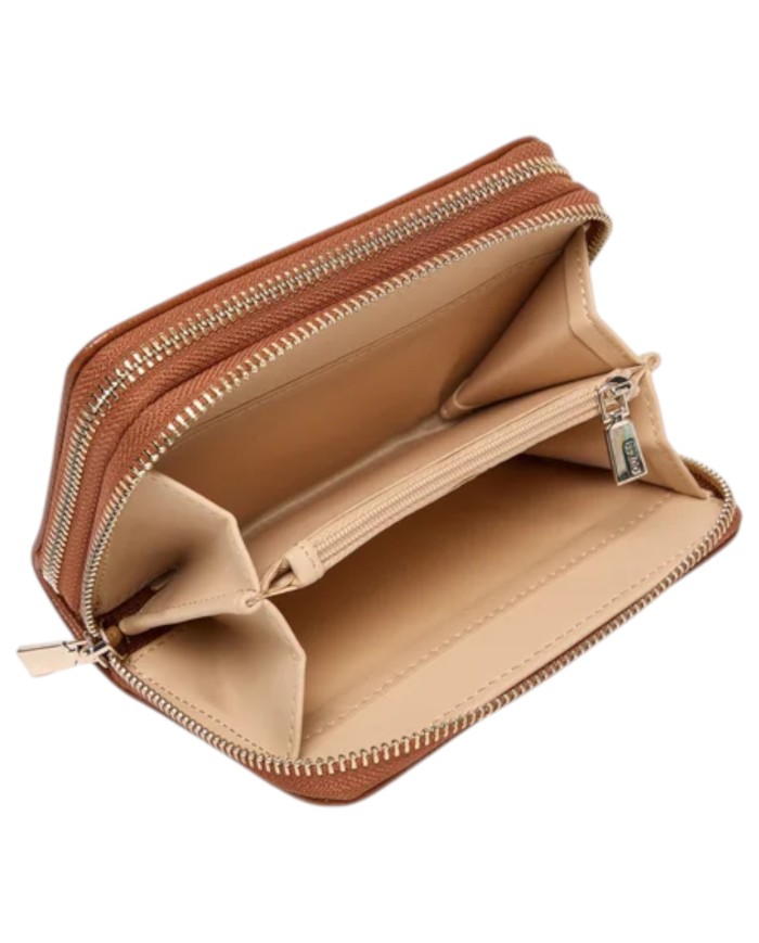 Portafoglio Guess Donna Amorette Doppia Zip Line Logo Leather Cognac