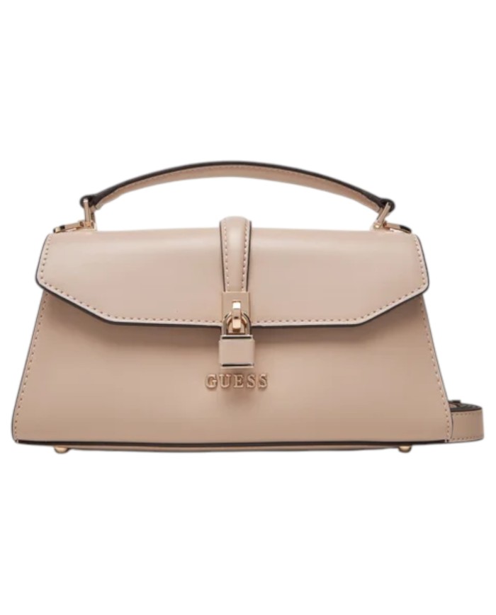 Borsetta Guess Donna Queensland Con Tracolla Guess Logo Leather Off White Taupe