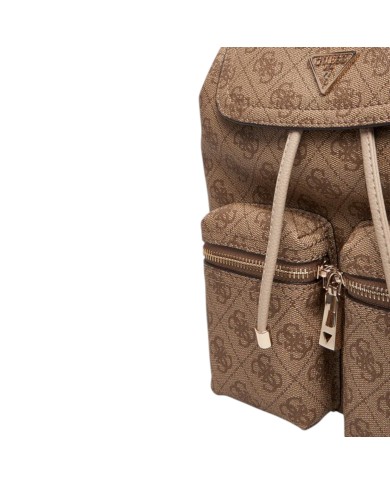 Zaino Guess Donna Manhattan II 4G Logo Double Pockets Leather Latte