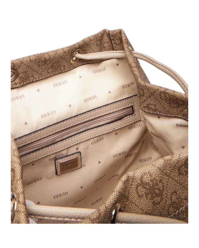 Zaino Guess Donna Manhattan II 4G Logo Double Pockets Leather Latte