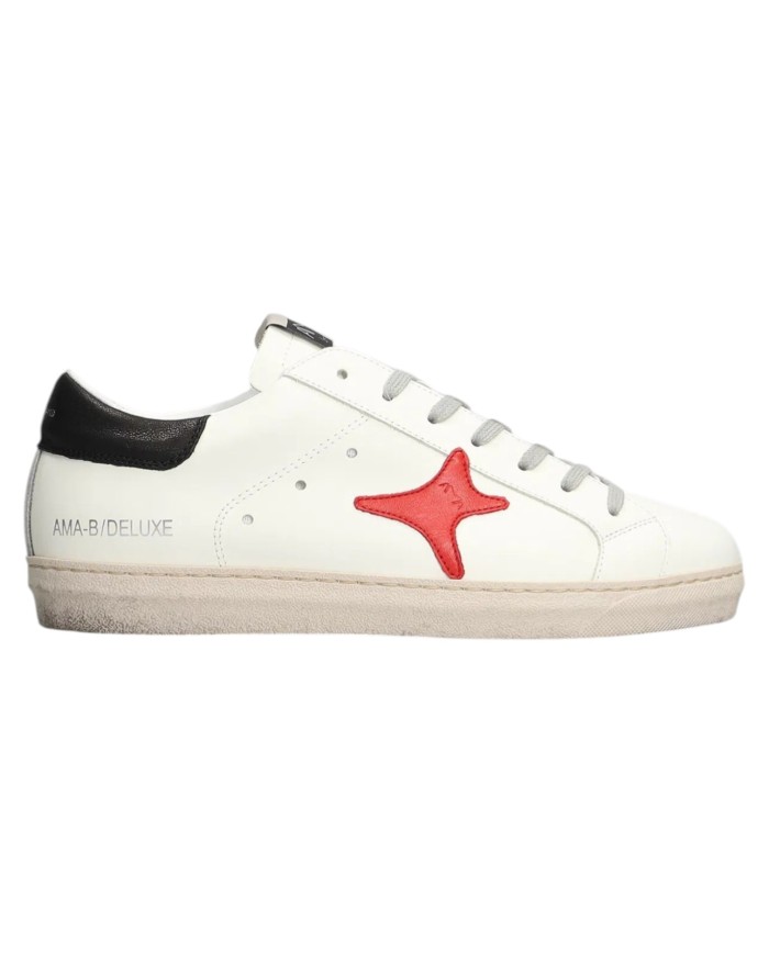 Sneakers Ama Brand Uomo SNK Ama B Deluxe Leather White Black Red