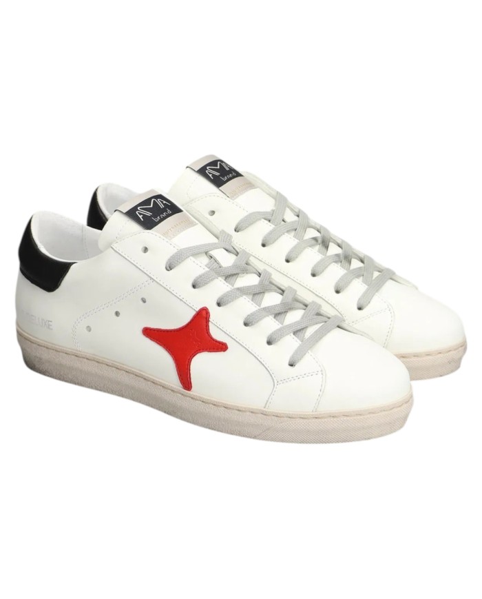 Sneakers Ama Brand Uomo SNK Ama B Deluxe Leather White Black Red