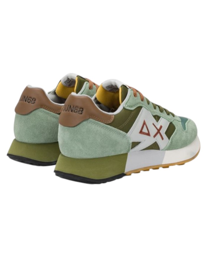 Sneakers Sun 68 Uomo Jaki 2.0 Bicolor Δ X Leather Suede Nylon Verde Salvia Militare