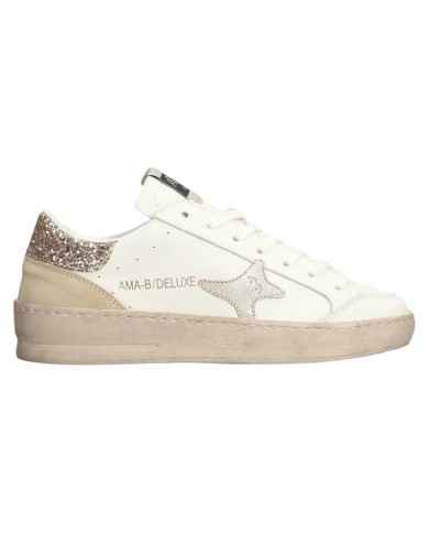 Sneakers Ama Brand Donna Slam Ama B Deluxe Leather White Taupe Glitter
