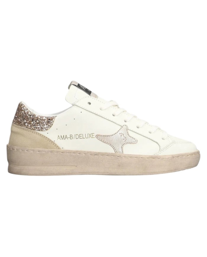 Sneakers Ama Brand Donna Slam Ama B Deluxe Leather White Taupe Glitter