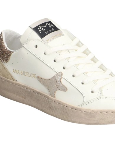 Sneakers Ama Brand Donna Slam Ama B Deluxe Leather White Taupe Glitter