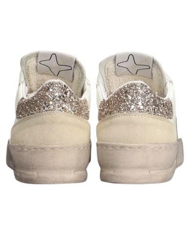 Sneakers Ama Brand Donna Slam Ama B Deluxe Leather White Taupe Glitter