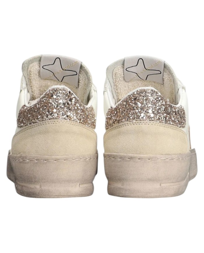 Sneakers Ama Brand Donna Slam Ama B Deluxe Leather White Taupe Glitter