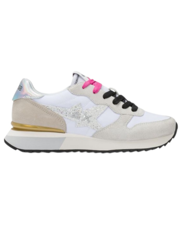 Sneakers Sun 68 Donna Stargirl Glitter Logo Δ X Suede Nylon Bianco