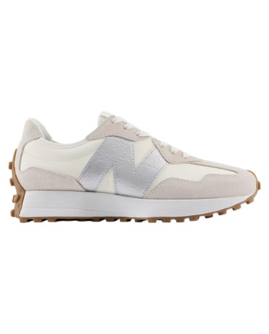Sneakers Donna New Balance 327 Mesh Leather Suede White Angora Silver Metallic
