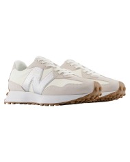 Sneakers Donna New Balance 327 Mesh Leather Suede White Angora Silver Metallic