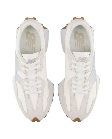 Sneakers Donna New Balance 327 Mesh Leather Suede White Angora Silver Metallic