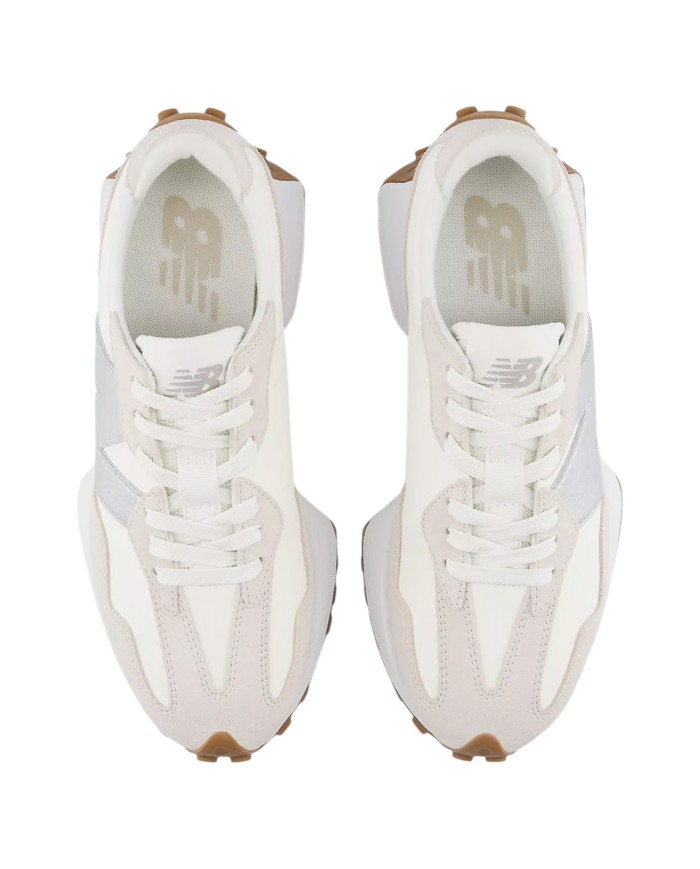 Sneakers Donna New Balance 327 Mesh Leather Suede White Angora Silver Metallic