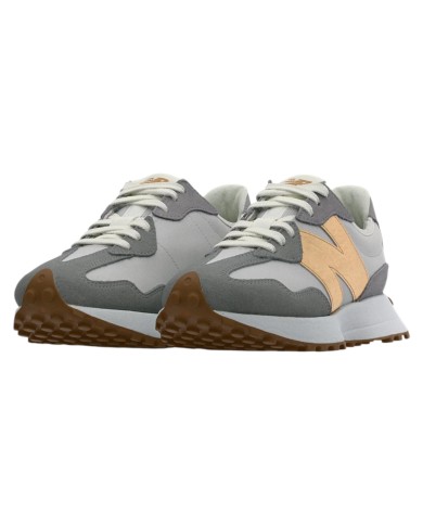 Sneakers Donna New Balance 327 Mesh Leather Suede White Grey Matter Gold Metallic