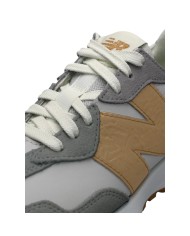 Sneakers Donna New Balance 327 Mesh Leather Suede White Grey Matter Gold Metallic