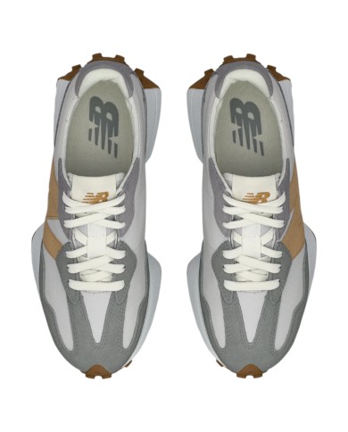 Sneakers Donna New Balance 327 Mesh Leather Suede White Grey Matter Gold Metallic