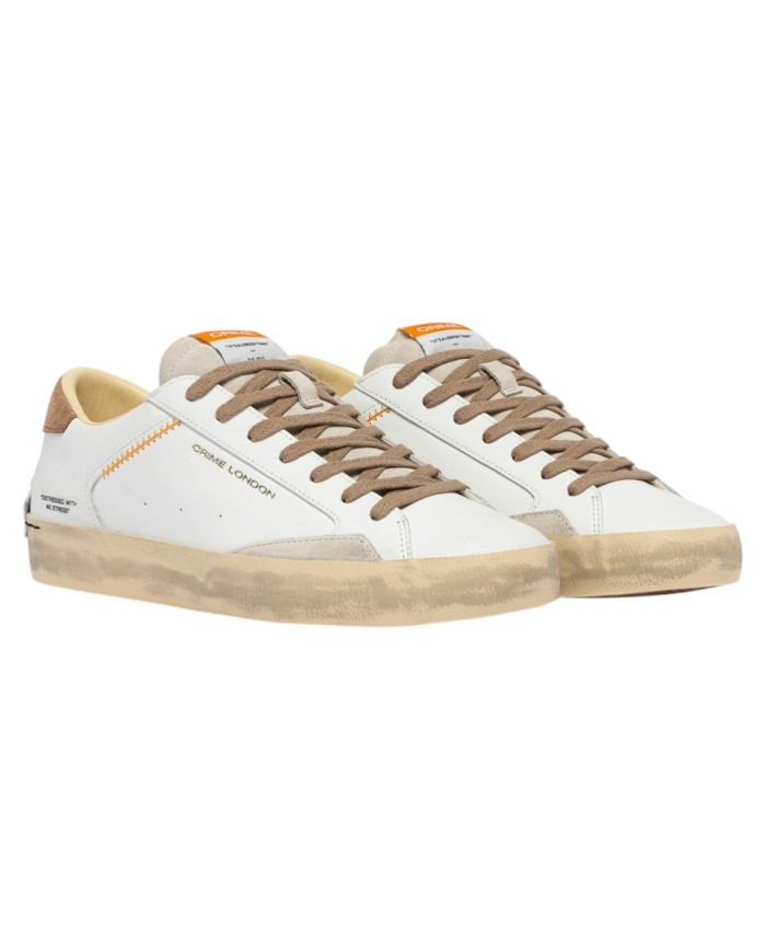 Sneakers Crime London Uomo Distressed Low Leather Suede White Saddle Brown