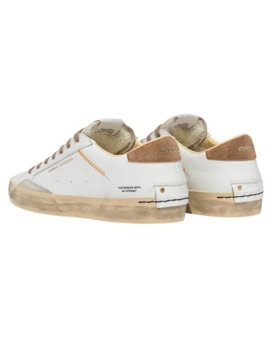 Sneakers Crime London Uomo Distressed Low Leather Suede White Saddle Brown
