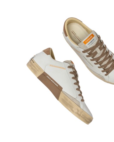Sneakers Crime London Uomo Distressed Low Leather Suede White Saddle Brown