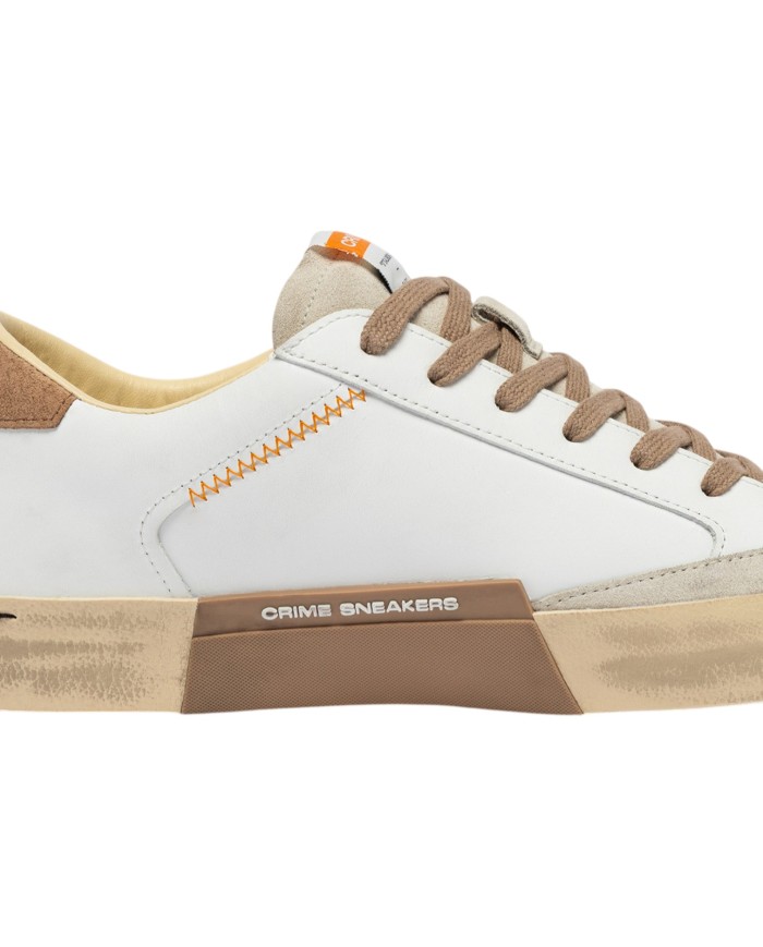 Sneakers Crime London Uomo Distressed Low Leather Suede White Saddle Brown