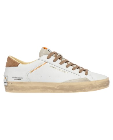 Sneakers Crime London Uomo Distressed Low Leather Suede White Saddle Brown