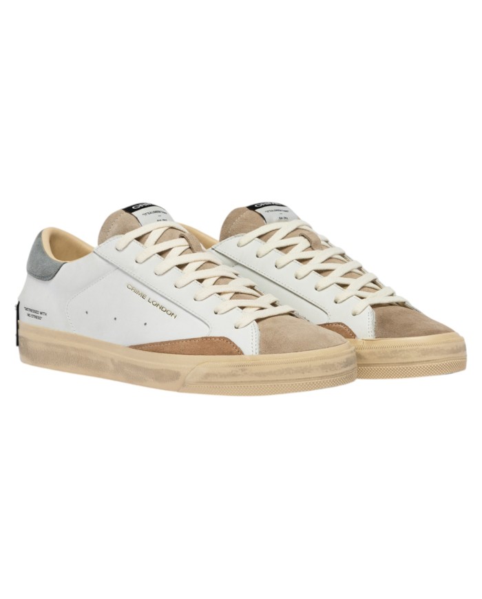 Sneakers Crime London Uomo Distressed 2.0 Leather Suede White Stone Grey