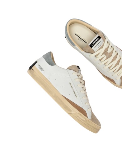 Sneakers Crime London Uomo Distressed 2.0 Leather Suede White Stone Grey