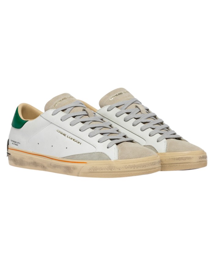 Sneakers Crime London Uomo Distressed 2.0 Leather Suede White Forest Green