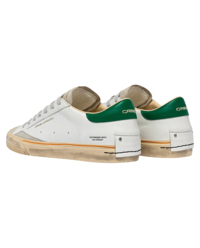 Sneakers Crime London Uomo Distressed 2.0 Leather Suede White Forest Green