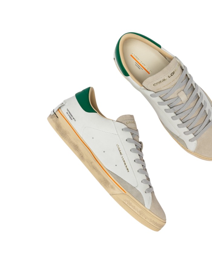 Sneakers Crime London Uomo Distressed 2.0 Leather Suede White Forest Green