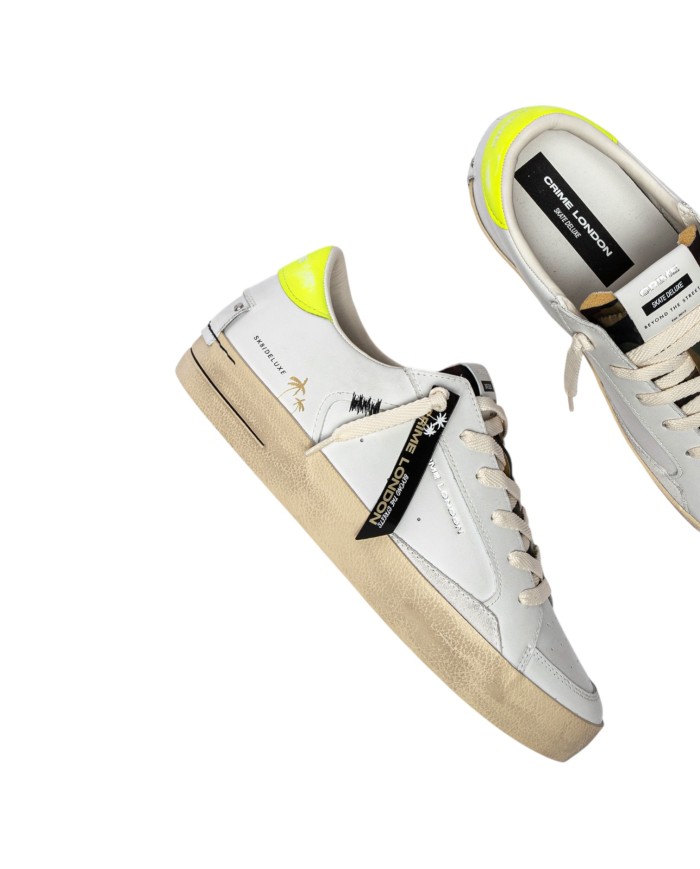 Sneaker Crime London Uomo Sk8 Deluxe Leather White Camo Yellow