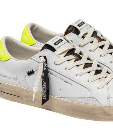Sneaker Crime London Uomo Sk8 Deluxe Leather White Camo Yellow