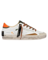 Sneaker Crime London Uomo Sk8 Deluxe Leather White Amber Tangerine