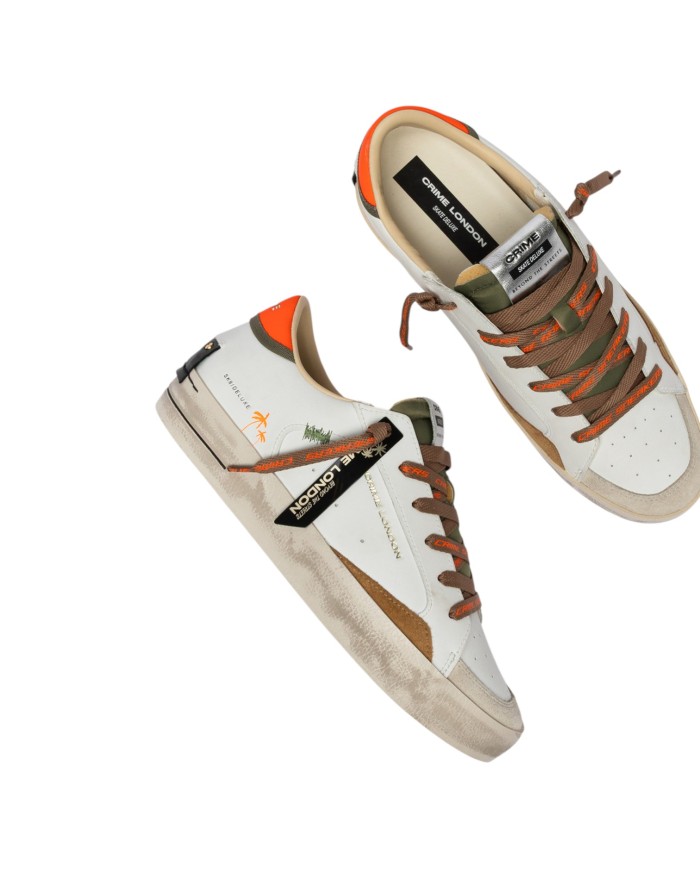 Sneaker Crime London Uomo Sk8 Deluxe Leather White Amber Tangerine