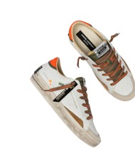 Sneaker Crime London Uomo Sk8 Deluxe Leather White Amber Tangerine