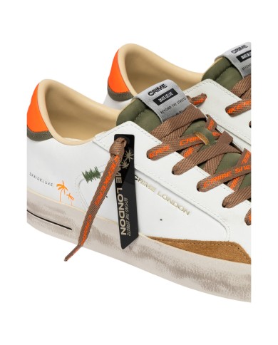 Sneaker Crime London Uomo Sk8 Deluxe Leather White Amber Tangerine