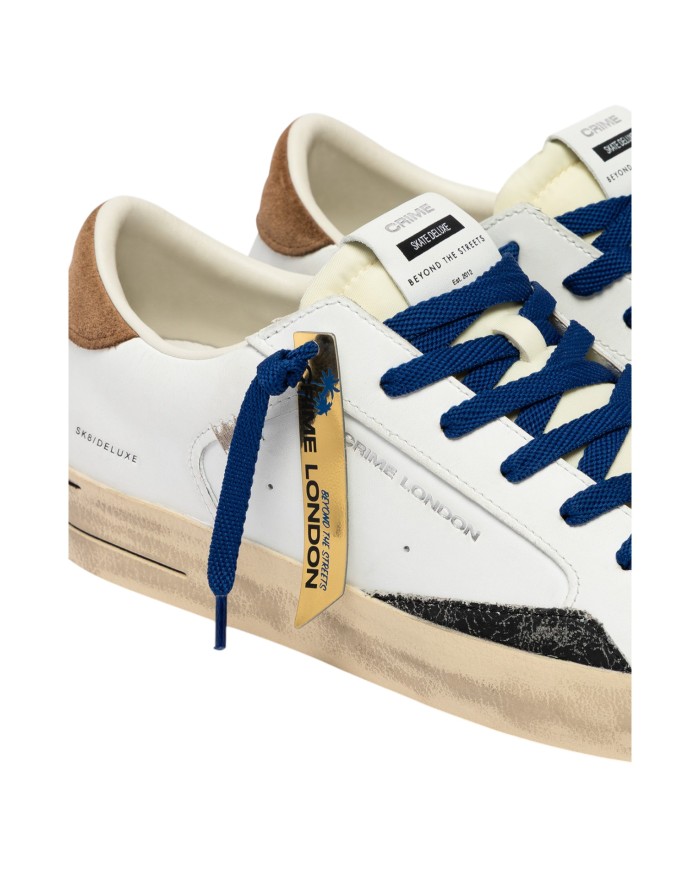 Sneaker Crime London Uomo Sk8 Deluxe Leather White Brown Sugar
