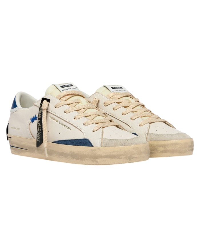 Sneaker Crime London Uomo Sk8 Deluxe Leather White Nautical Blue