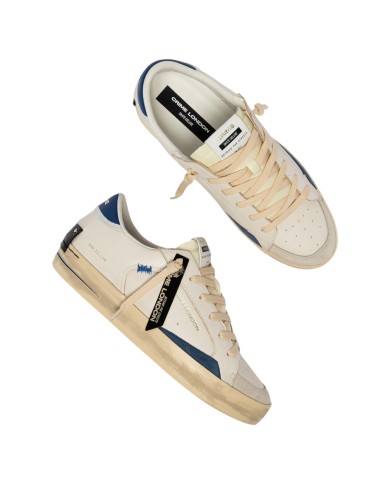 Sneaker Crime London Uomo Sk8 Deluxe Leather White Nautical Blue