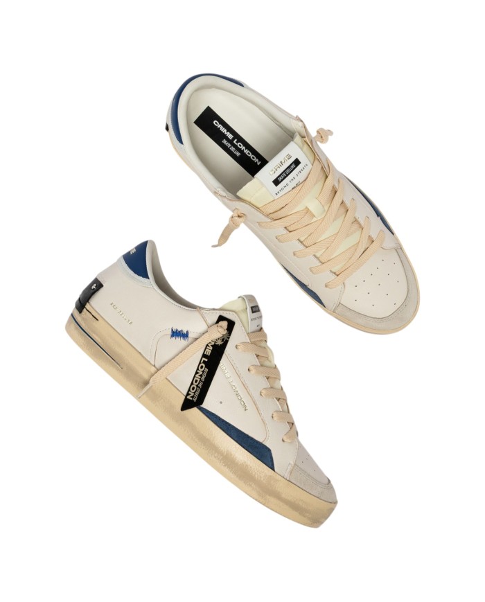 Sneaker Crime London Uomo Sk8 Deluxe Leather White Nautical Blue