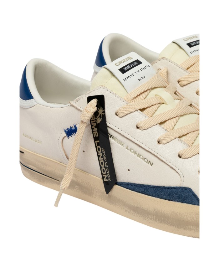 Sneaker Crime London Uomo Sk8 Deluxe Leather White Nautical Blue