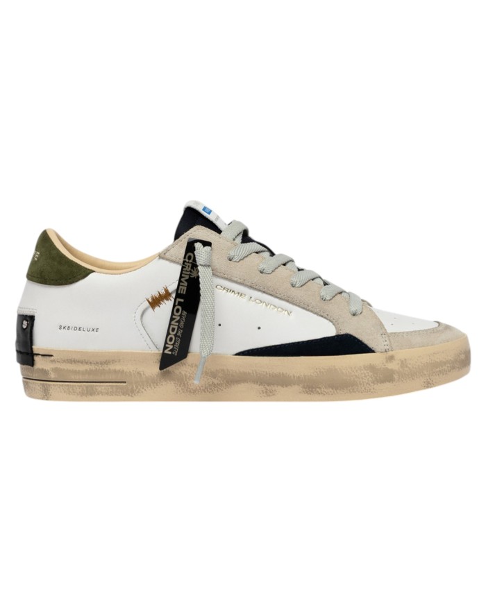 Sneaker Crime London Uomo Sk8 Deluxe Leather White Downtown Green