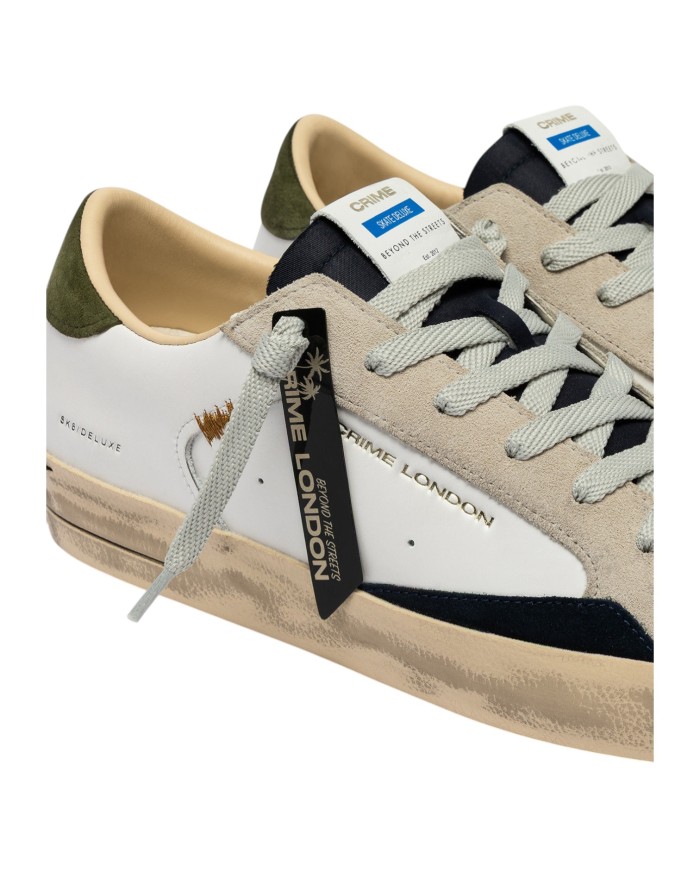 Sneaker Crime London Uomo Sk8 Deluxe Leather White Downtown Green