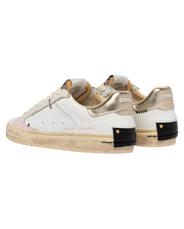 Sneaker Donna Crime London Distressed Glitter Leather White Gold You Are The Sun