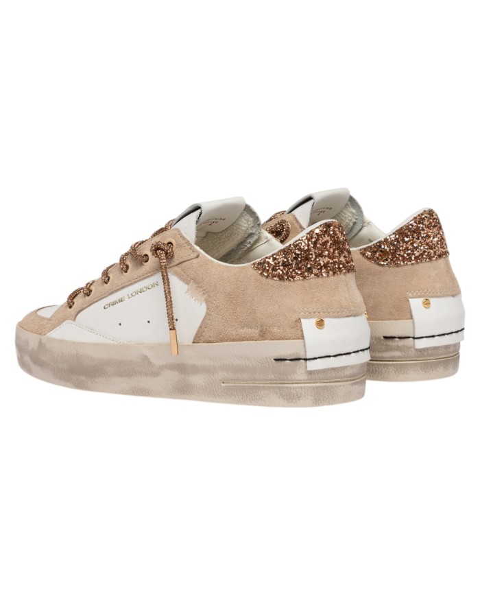 Sneakers Crime London Donna Sk8 Deluxe Suede Leather White Sand Champagne Dust