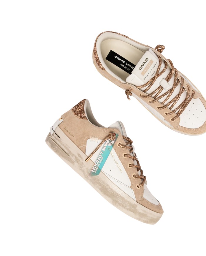 Sneakers Crime London Donna Sk8 Deluxe Suede Leather White Sand Champagne Dust