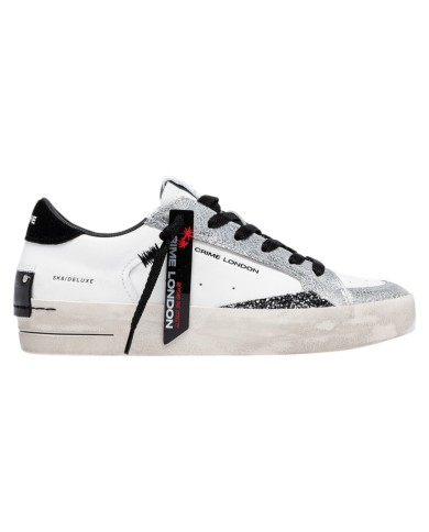Sneakers Crime London Donna Sk8 Deluxe Suede Leather White Black Whisper