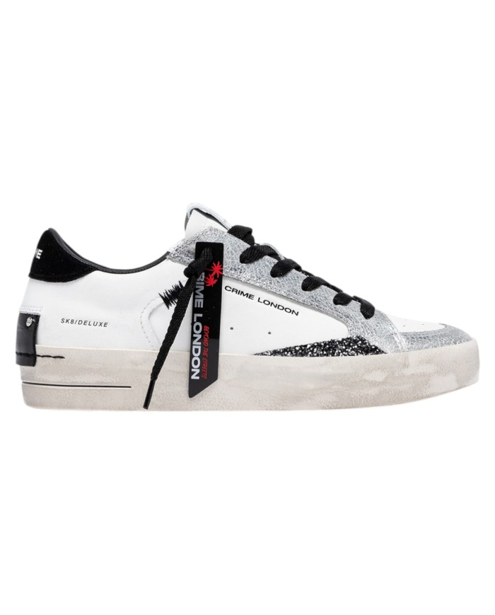 Sneakers Crime London Donna Sk8 Deluxe Suede Leather White Black Whisper