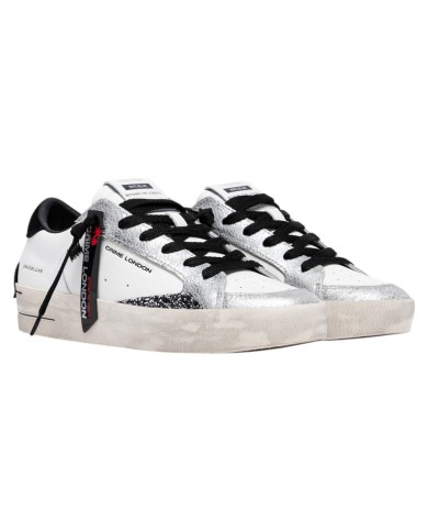 Sneakers Crime London Donna Sk8 Deluxe Suede Leather White Black Whisper